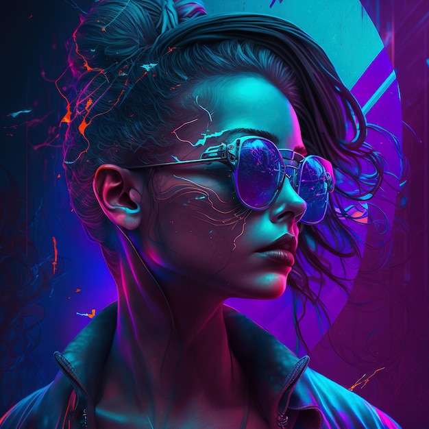 Young cyberpunk with pink lights Generative AI technology