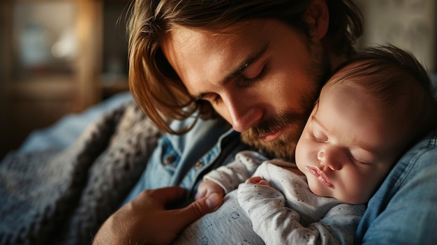 Young dad looking after newborn baby