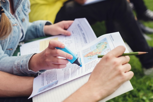 Young Diverse Group Studying Outdoors Concept