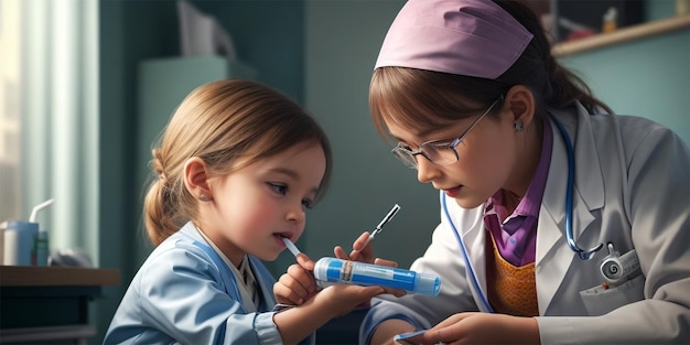 young doctor vaccinating a little girl