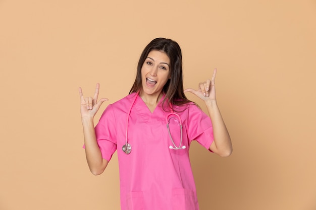 Young doctor wearing pink uniform