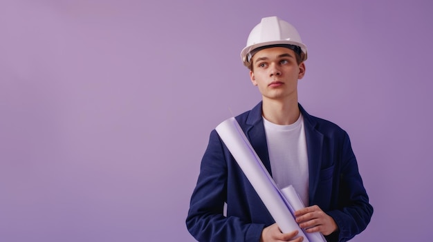 The young engineer holding blueprints