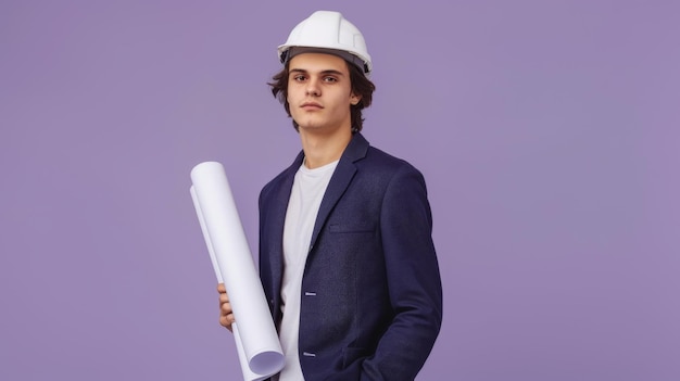 The young engineer with blueprints