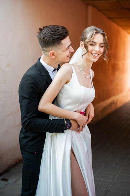 Young european bride and groom Wedding day