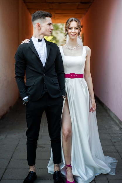 Young european bride and groom Wedding day