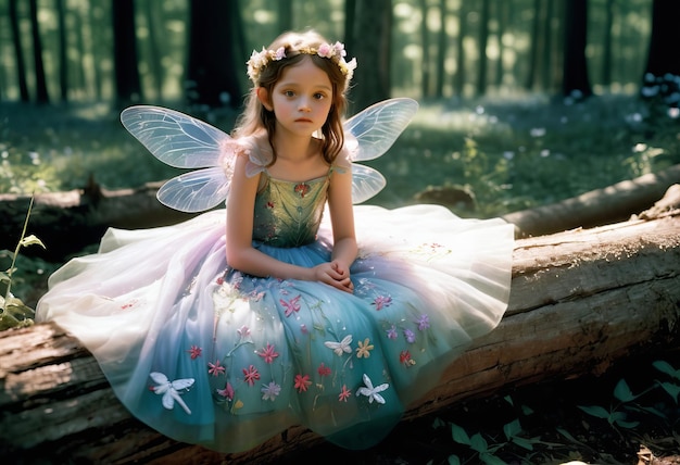 Photo a young fairy girl with large butterfly wings