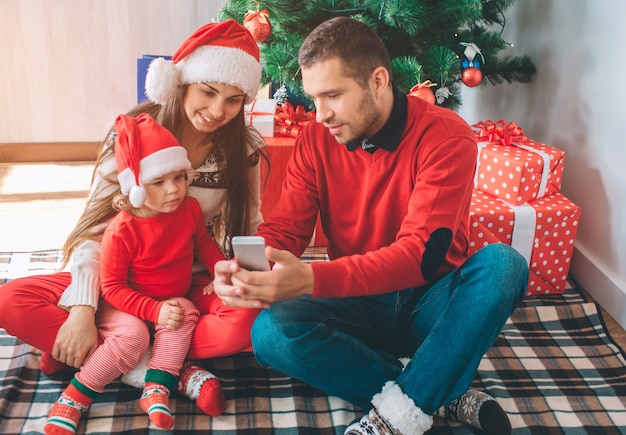 A young family celebrating the holiday at home