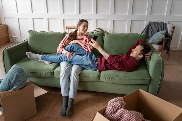 Young family moving into a new home