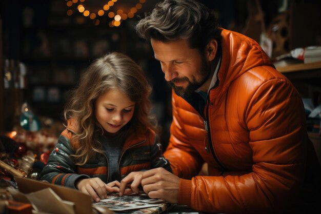 A young family unpacks presents for Christmas