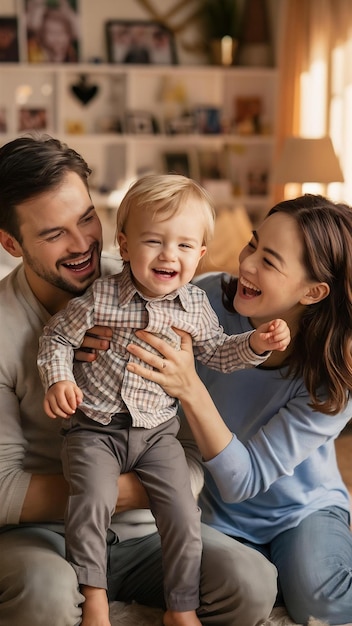 Young family with their little son at home