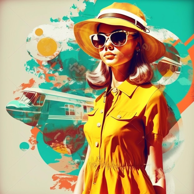 Young fashion woman wearing 60s retro style dress Generative Ai