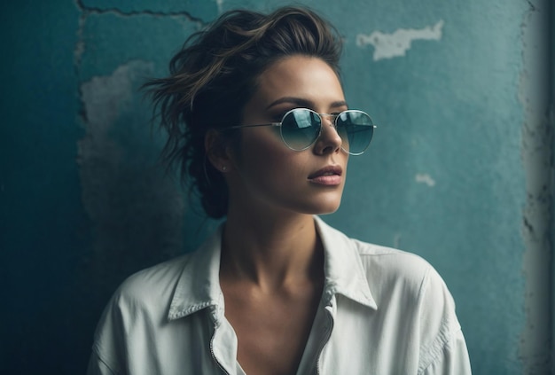 Young fashionable woman model wearing stylish sunglasses