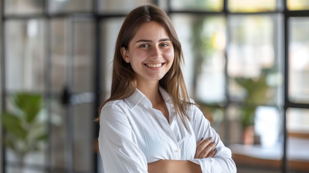 Young female architect smiling and standing with her arms crossed exuding confidence