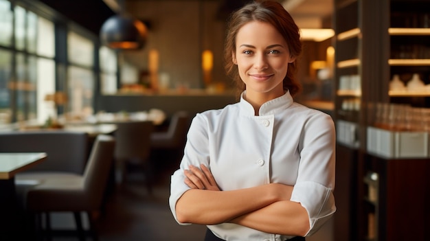 young female chef posing in the kitchen