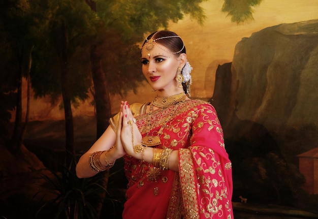 Young Female dancer dressed in traditional Indian clothing