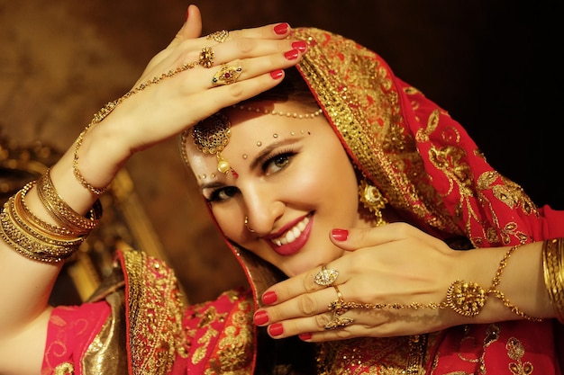 Young Female dancer dressed in traditional Indian clothing