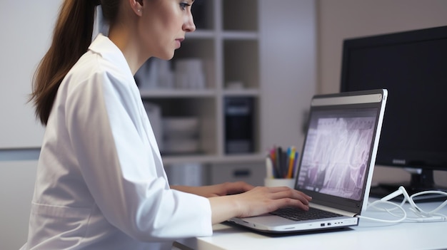 young female doctor working at the office