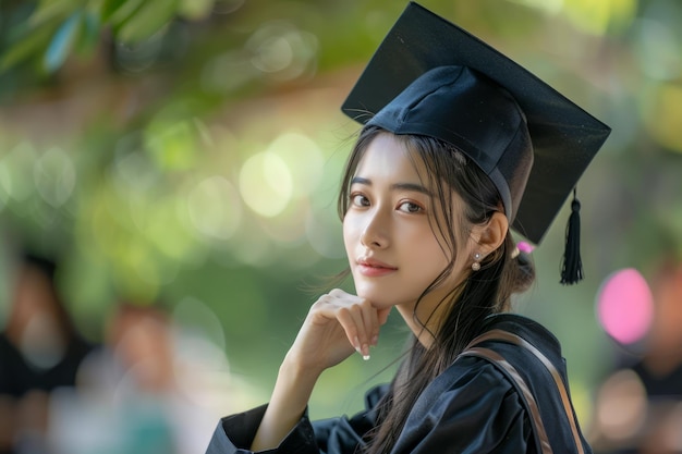 Young Female Graduate Smiling in Cap and Gown at Graduation Ceremony Celebrating Academic Success