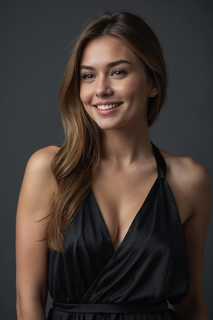 young female model wearing elegant black party wear dress