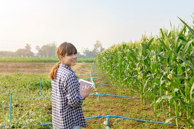 A young female smart farmer with tablet on field,High technology innovations and smart farming