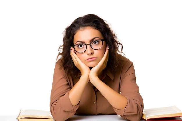 A young female student looking bored while wearing glasses Generative Ai