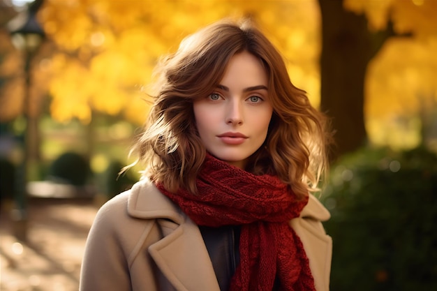 Young Female Wearing Scarf Autumn