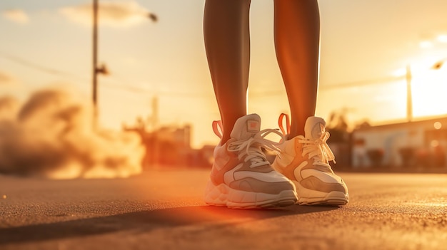 A young fit woman is exercising outside in the morning for her lifestyle's health by jogging Generative AI