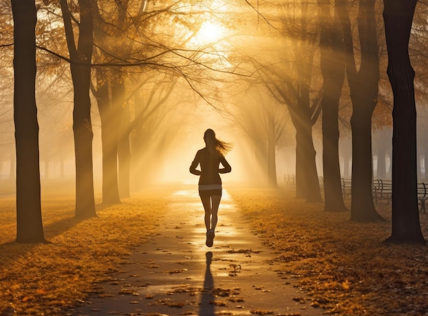 Young fitness woman runner running on sunrise road