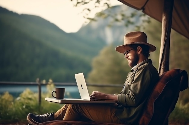 Young Freelancer Traveler Wearing a Hat Anywhere Ai