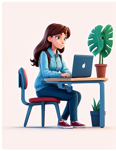 Young freelancer woman business project working at the laptop vector illustration in flat style