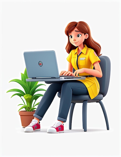 Young freelancer woman business project working at the laptop vector illustration in flat style