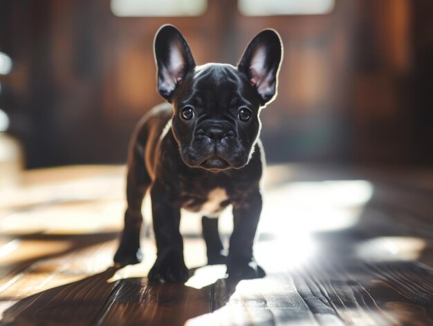 Young french bulldog puppy standing at home