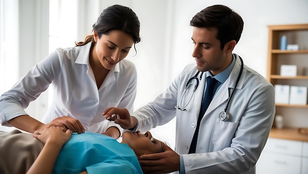 Young french doctor examining patient