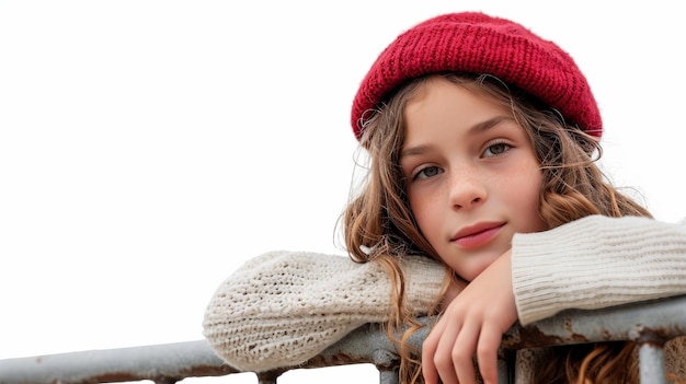 Young French Girl Leans Fence