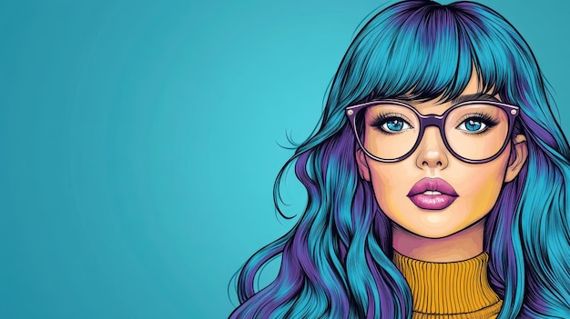 Photo a young french girl with blue and purple hair donning glasses and a stylish vintage outfit