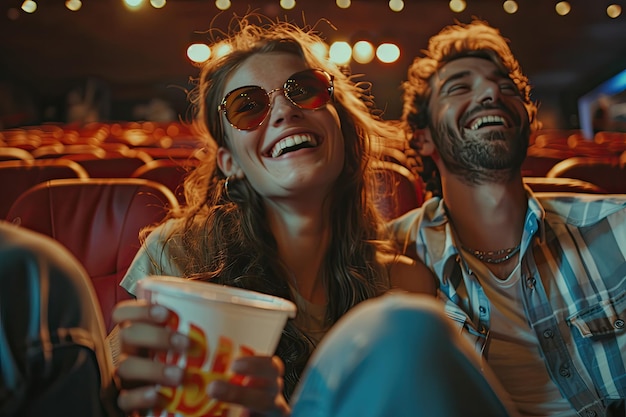 Photo young friends having fun at cinema in open air