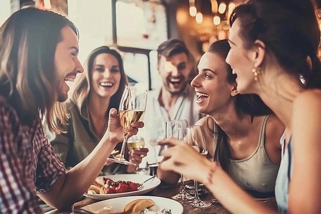 Young friends at restaurant eating