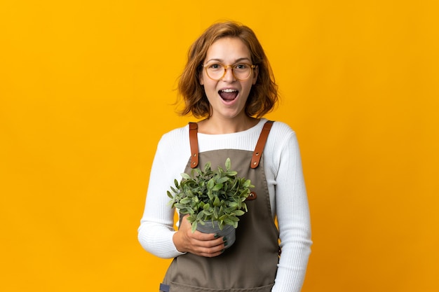 Young gardener over isolated background