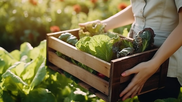 Young Gardener with Fresh Vegetables Generative ai