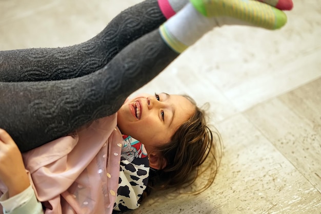 Young girl 67 years old playing