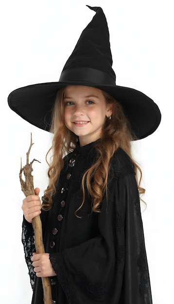 Photo a young girl in a black hat poses for a photo with a pair of scissors