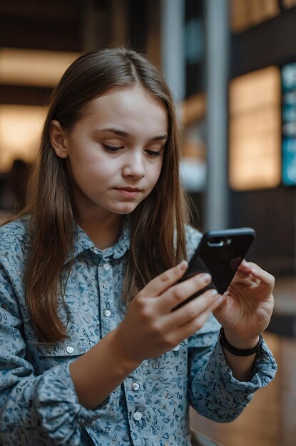 Young girl browses social media on the phone and likes the photo Social network application