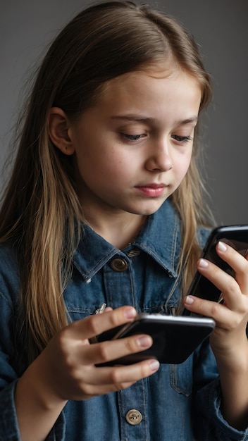 Young girl browses social media on the phone and likes the photo Social network application