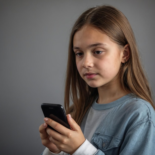 Young girl browses social media on the phone and likes the photo Social network application