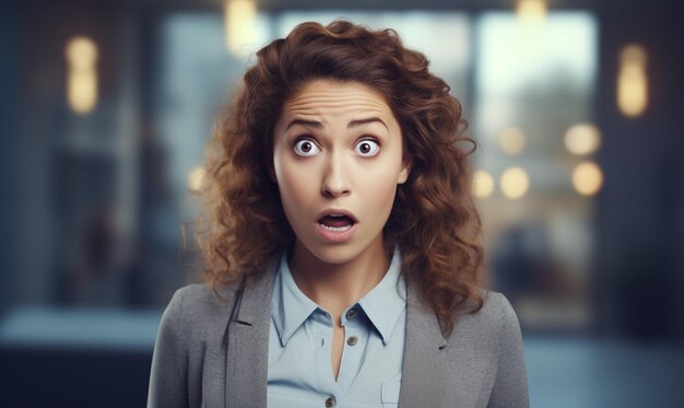 Young girl in a business suit is shocked