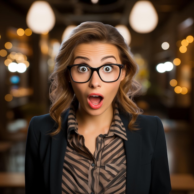 Young girl in a business suit is shocked