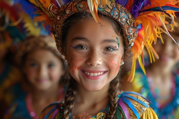 Young Girl in Colorful Headdress Smiles