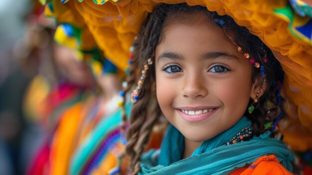 Young Girl in Colorful Headdress Smiling