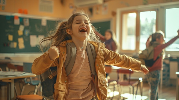 Photo young girl dancing in classroom