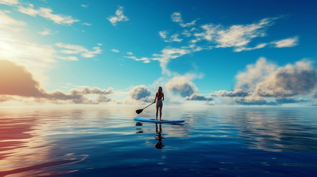 Young girl doing paddel surf Paddel surfing on a calm sea